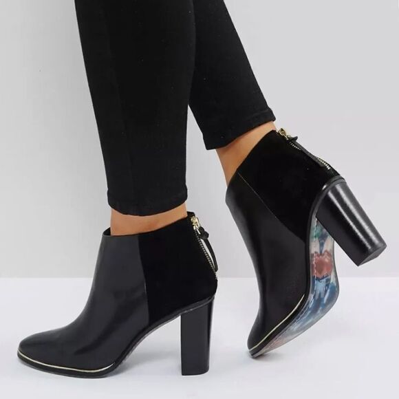 Ted Baker 10.5 41 Azaila Contrast Suede Leather Burgundy Stacked Heel Booties - Picture 12 of 12